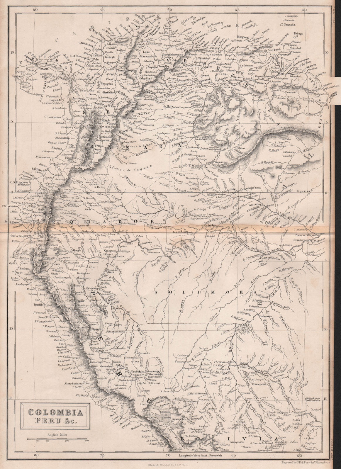 Colombia Peru New Granada Ecuador Venezuela. Andean States. BRITANNICA 1860 map